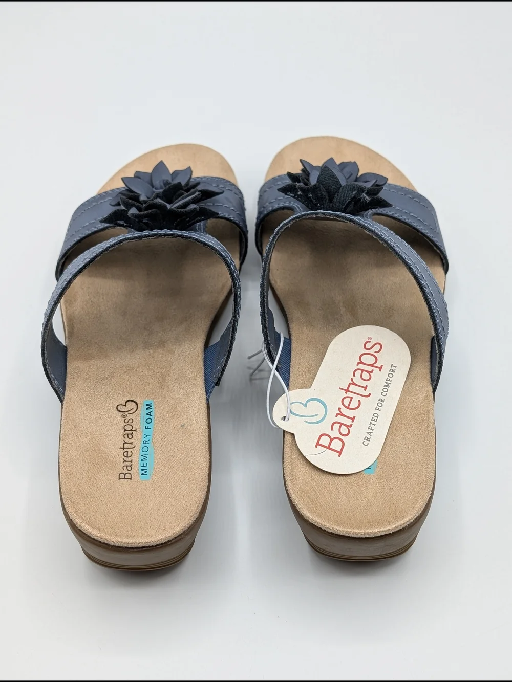 Baretraps Women's Sandals 8 Blue Floral Slip-On Highland Wedge
